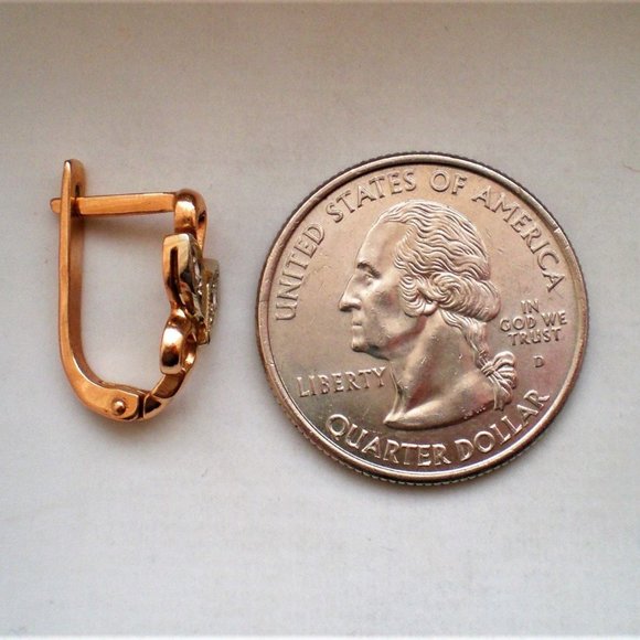 Vintage Russian USSR 14K 585 Rose Pink White Gold CZ Cluster Leaf EARRINGS - Picture 6 of 7